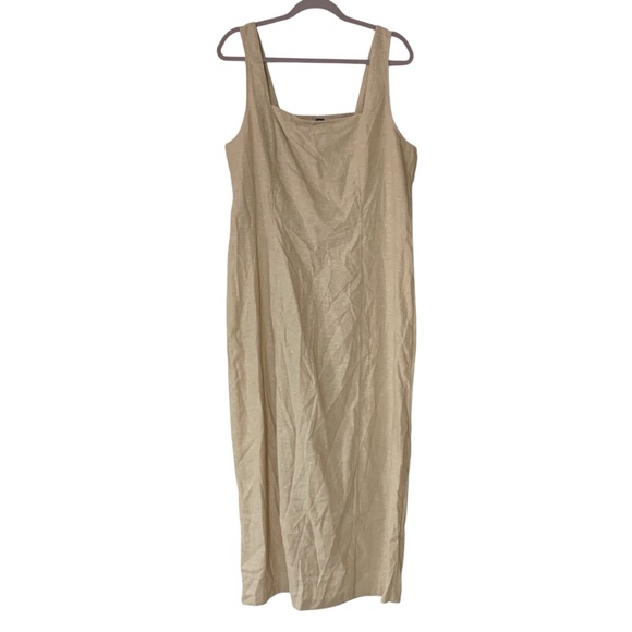 NWT Linen Blend Beige Smocked Back  Sleeveless Women’s XL Tall Summer Midi Dress - Picture 1 of 5